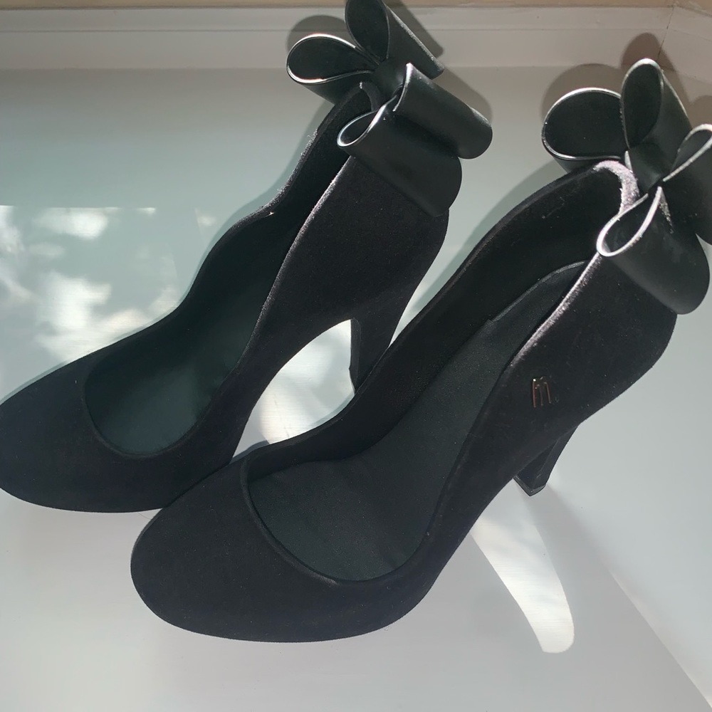 Black Velvet Heels with Black Bows